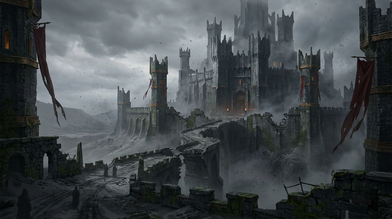 The towering damaged walls of Drakenfall Citadel