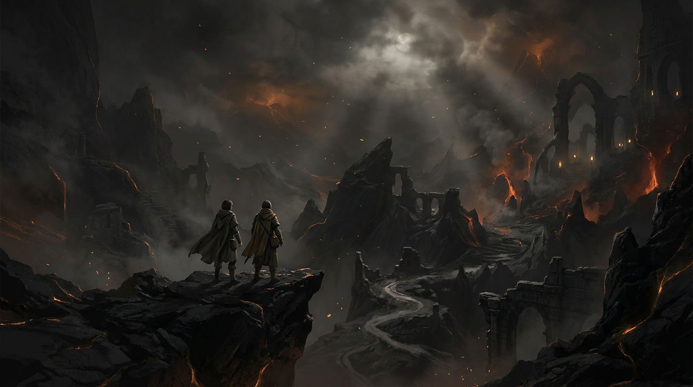 Two creators overlooking the dark world of Yashariel